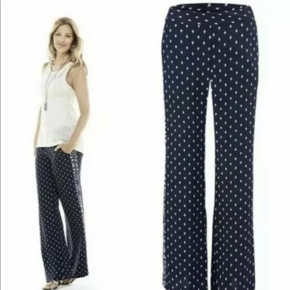 CAbi Navy Polka Dot Wide Leg Pants